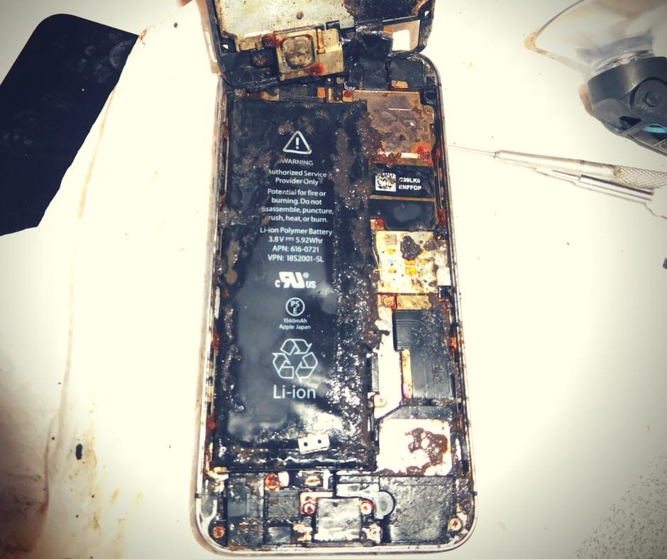Water damaged phone internals